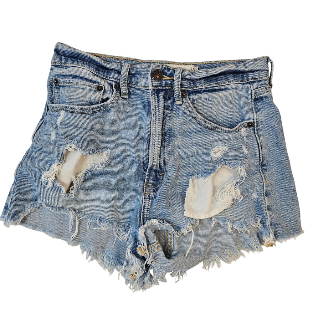 Abercrombie & Fitch High Rise Distressed Denim Shorts Light Wash Size 25 0